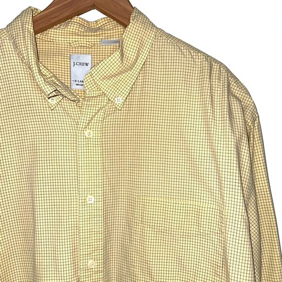 JCrew Micro Check Yellow Long Sleeve Cotton Button Down Shirt Size XL - Picture 2 of 13